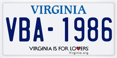 VA license plate VBA1986