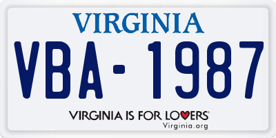 VA license plate VBA1987