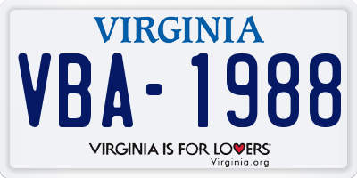 VA license plate VBA1988