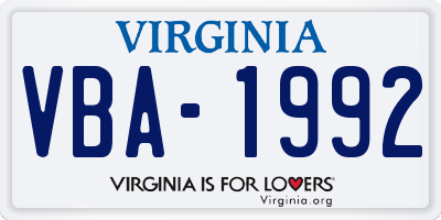 VA license plate VBA1992