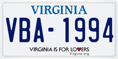 VA license plate VBA1994