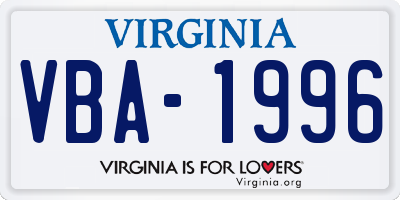 VA license plate VBA1996