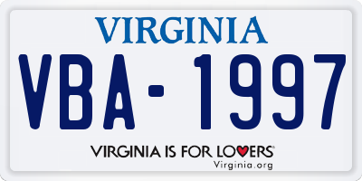 VA license plate VBA1997