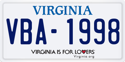 VA license plate VBA1998
