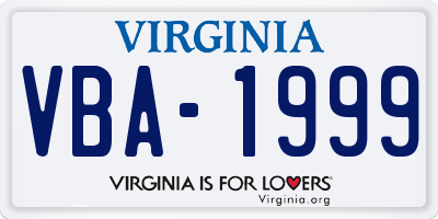 VA license plate VBA1999