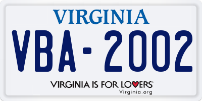 VA license plate VBA2002