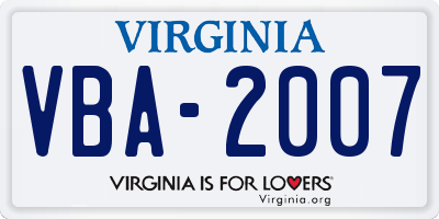VA license plate VBA2007