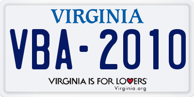 VA license plate VBA2010