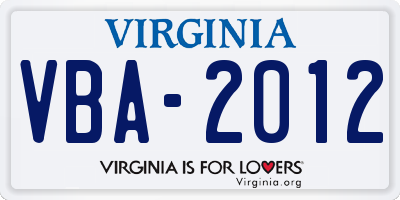 VA license plate VBA2012