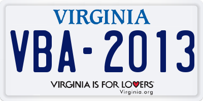 VA license plate VBA2013