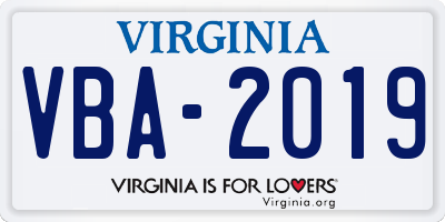 VA license plate VBA2019