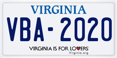 VA license plate VBA2020