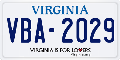VA license plate VBA2029
