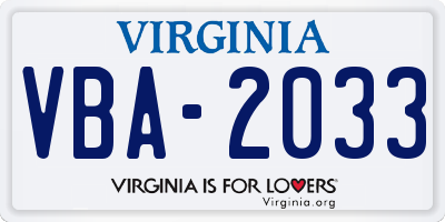 VA license plate VBA2033