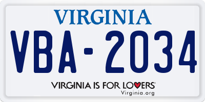 VA license plate VBA2034