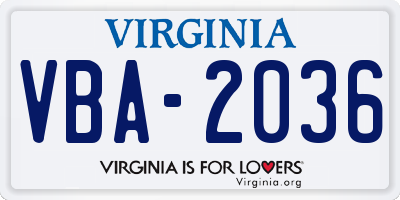 VA license plate VBA2036