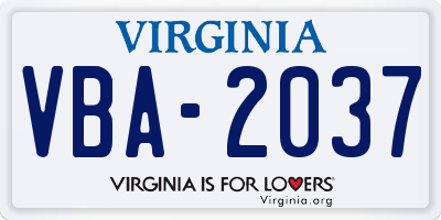 VA license plate VBA2037