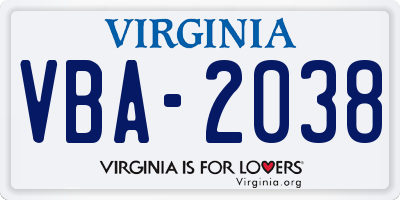 VA license plate VBA2038