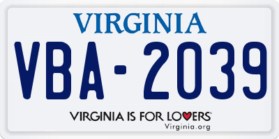 VA license plate VBA2039