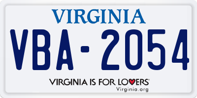 VA license plate VBA2054
