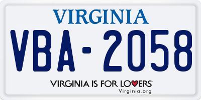VA license plate VBA2058