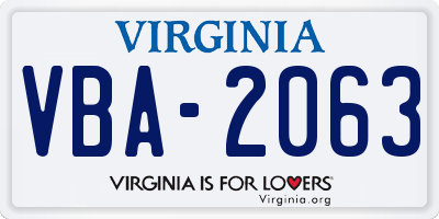 VA license plate VBA2063