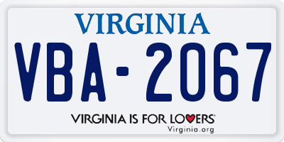 VA license plate VBA2067