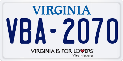 VA license plate VBA2070