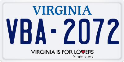 VA license plate VBA2072