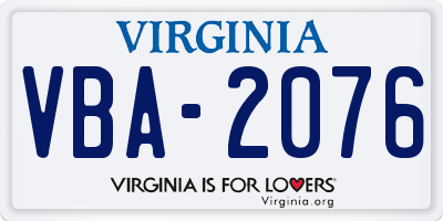 VA license plate VBA2076