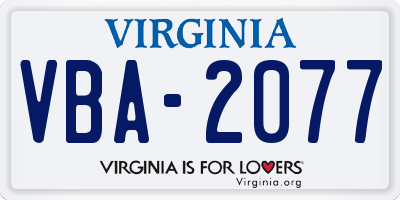 VA license plate VBA2077