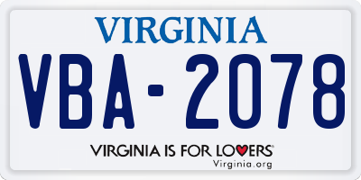 VA license plate VBA2078