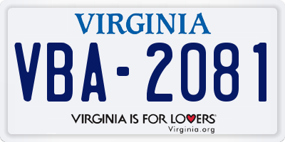 VA license plate VBA2081