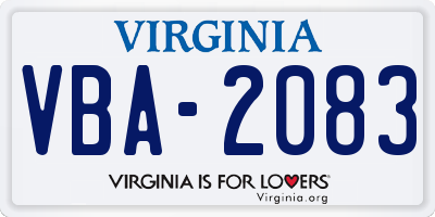 VA license plate VBA2083