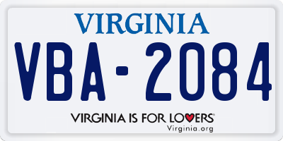 VA license plate VBA2084