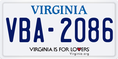 VA license plate VBA2086