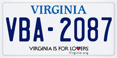 VA license plate VBA2087