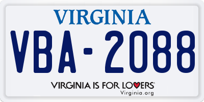 VA license plate VBA2088