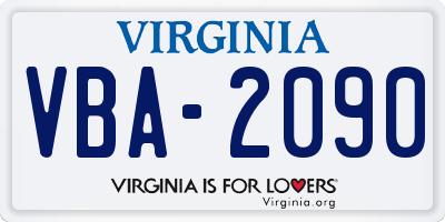 VA license plate VBA2090