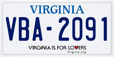 VA license plate VBA2091