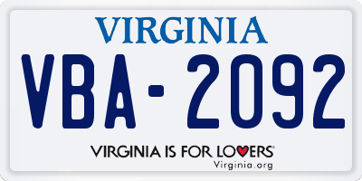 VA license plate VBA2092