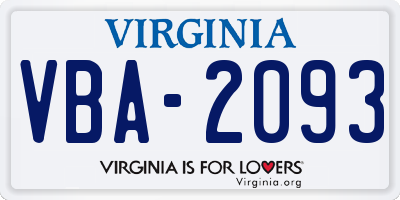 VA license plate VBA2093