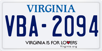 VA license plate VBA2094