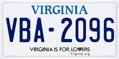 VA license plate VBA2096