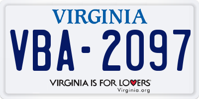 VA license plate VBA2097