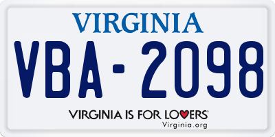 VA license plate VBA2098