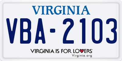 VA license plate VBA2103