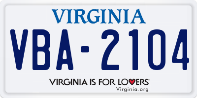 VA license plate VBA2104