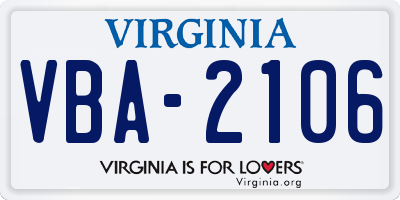 VA license plate VBA2106