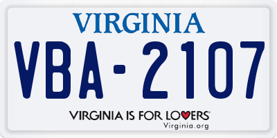 VA license plate VBA2107